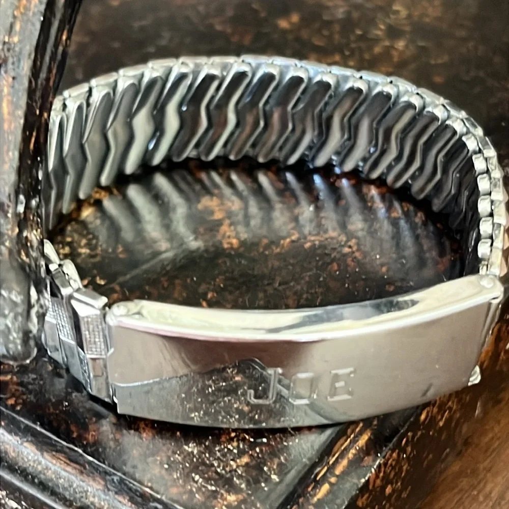 Vintage Silver Men's According Expandable Bracelet Monogram Joe  70s